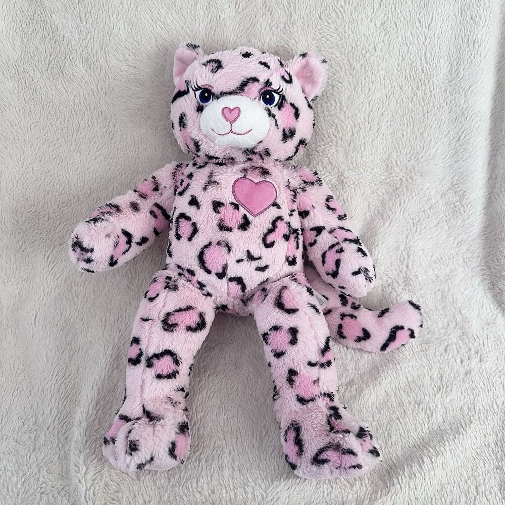 Build a Bear Sassy Cat Pink Leopard Pattern Heart Nose Stuffed Animal